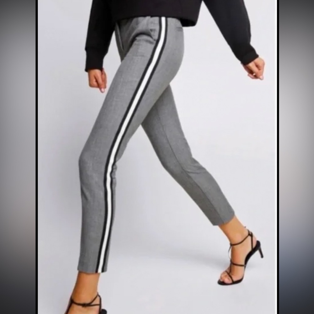 ZARA Size M Granite Gray Tailored tuxedo Side STRIPE Slim Cut Career Trousers